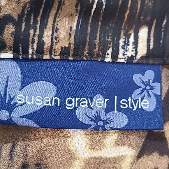 Susan Graver Brown, Black & White Animal Print Buttondown Blouse, Size 2X - Picture 9 of 11